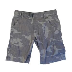 prAna Men’s Stretch Zion Hiking Belted Cargo Shorts Gray Camo 31W 10L